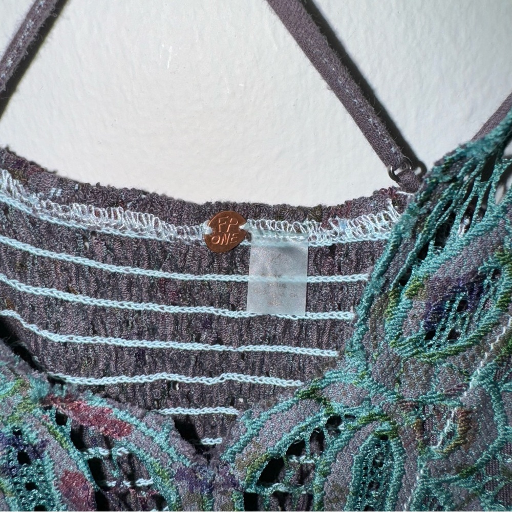 Free People Adella Slip Dress Floral Asymmetrical Short Dress Lace Ruffle - Picture 5 of 9